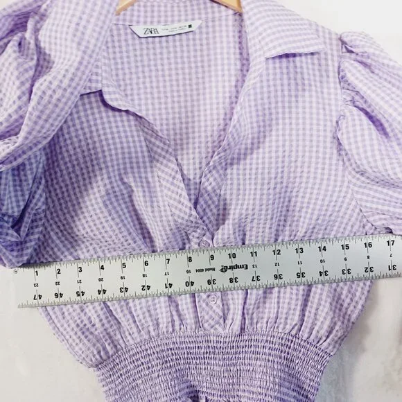 Zara, Lavender & White Gingham Check Crop Top, Long Sleeve, Renaissance, Peasant - Picture 8 of 14